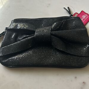 New Vintage black sparkler Caboodles bow wristlet